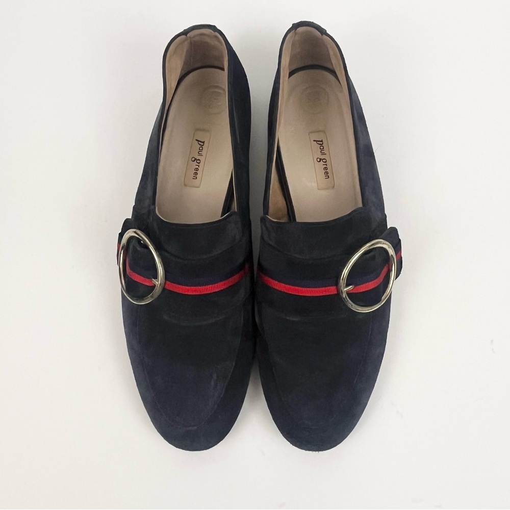 Paul Green Blue Suede Red Stripe Loafers Women’s Size 5.5
